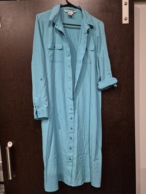 WinterSilks Turquoise Long Sleeve Shirt Dress